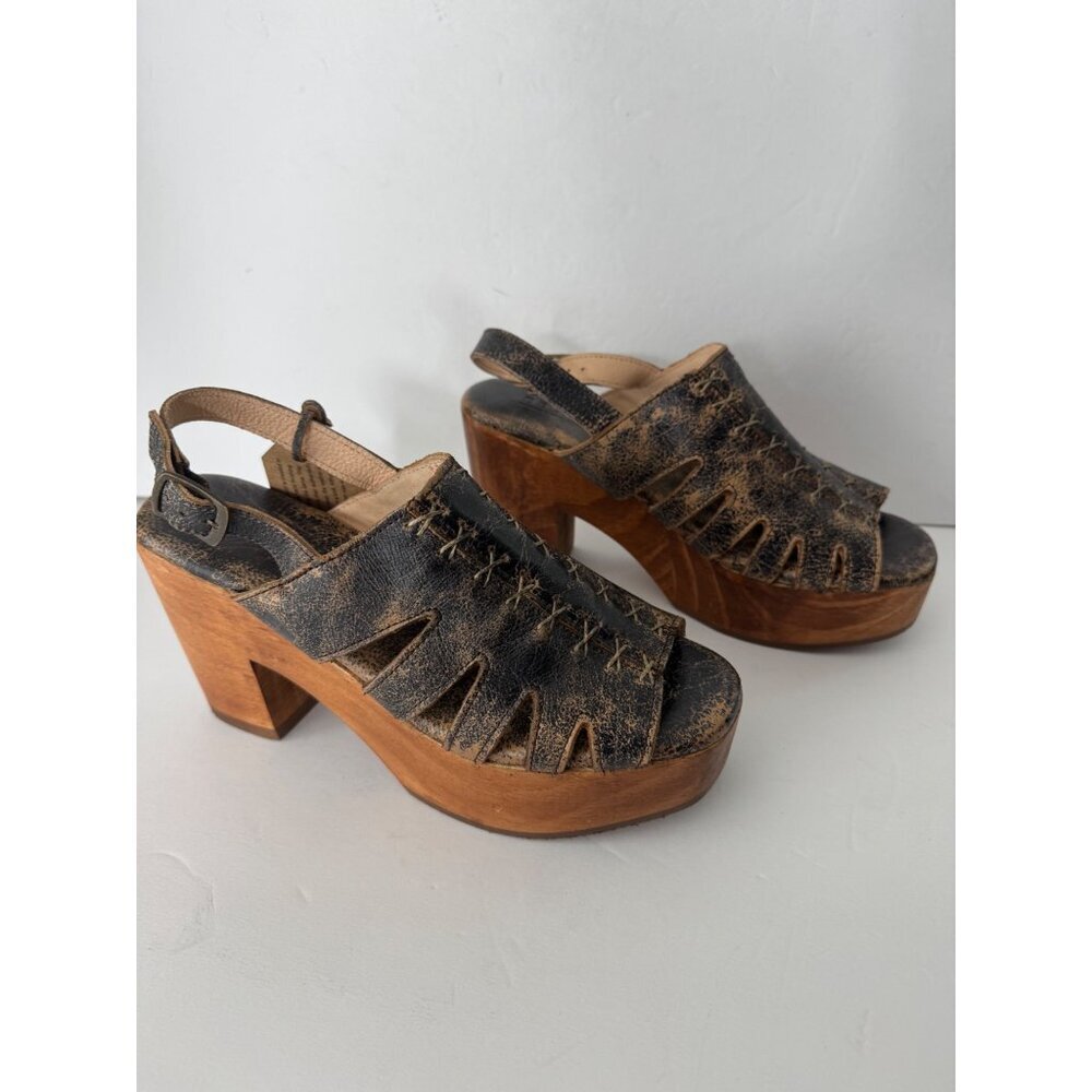 NEW Bed Stu Fontella Platform Black Leather Distressed Sandal Size 10 - Picture 3 of 8
